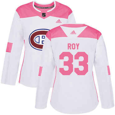 Personalized Women’s Montreal Canadiens #33 Patrick Roy White Pink Authentic Fashion Stitched NHL Jersey
