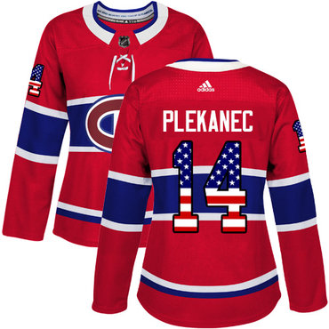 Personalized Women’s Montreal Canadiens #14 Tomas Plekanec Red Home Authentic USA Flag Stitched NHL Jersey