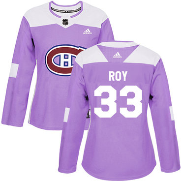 Personalized Women’s Montreal Canadiens #33 Patrick Roy Purple Authentic Fights Cancer Stitched NHL Jersey