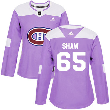 Personalized Women’s Montreal Canadiens #65 Andrew Shaw Purple Authentic Fights Cancer Stitched NHL Jersey