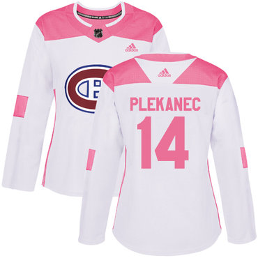Personalized Women’s Montreal Canadiens #14 Tomas Plekanec White Pink Authentic Fashion Stitched NHL Jersey