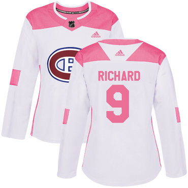 Personalized Women’s Montreal Canadiens #9 Maurice Richard White Pink Authentic Fashion Stitched NHL Jersey