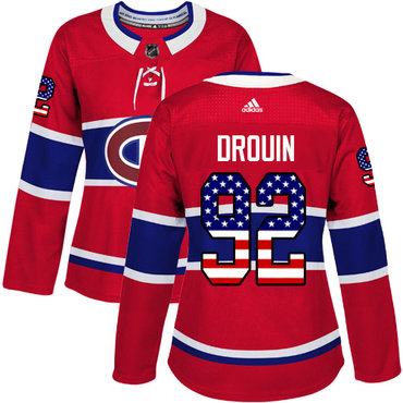 Personalized Women’s Montreal Canadiens #92 Jonathan Drouin Red Home Authentic USA Flag Stitched NHL Jersey