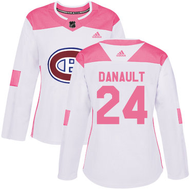 Personalized Women’s Montreal Canadiens #24 Phillip Danault White Pink Authentic Fashion Stitched NHL Jersey