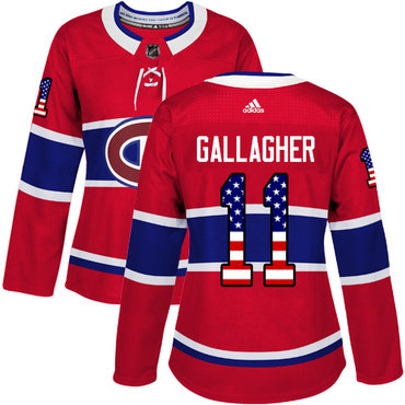 Personalized Women’s Montreal Canadiens #11 Brendan Gallagher Red Home Authentic USA Flag Stitched NHL Jersey