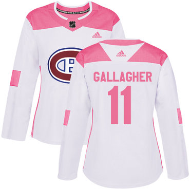 Personalized Women’s Montreal Canadiens #11 Brendan Gallagher White Pink Authentic Fashion Stitched NHL Jersey