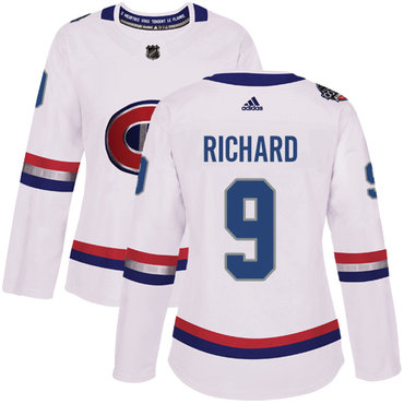 Personalized Women’s Montreal Canadiens #9 Maurice Richard White Authentic 2017 100 Classic Stitched NHL Jersey