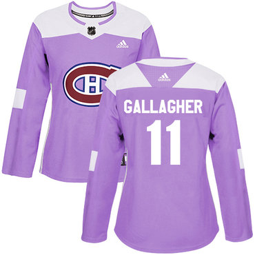 Personalized Women’s Montreal Canadiens #11 Brendan Gallagher Purple Authentic Fights Cancer Stitched NHL Jersey