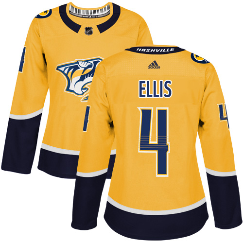 Personalized Women’s Nashville Predators #4 Ryan Ellis Yellow Home Authentic Stitched NHL Jersey