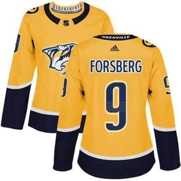 Personalized Women’s Nashville Predators #9 Filip Forsberg Yellow Home Authentic Stitched NHL Jersey