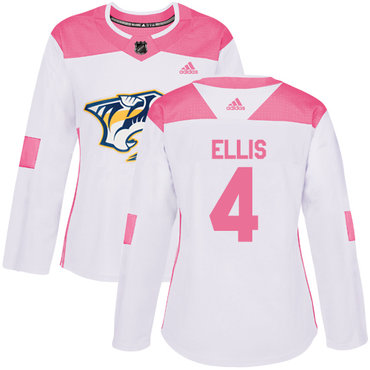 Personalized Women’s Nashville Predators #4 Ryan Ellis White Pink Authentic Fashion Stitched NHL Jersey