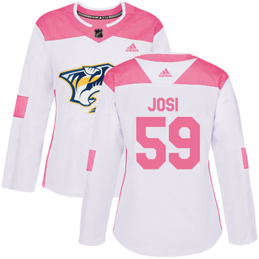 Personalized Women’s Nashville Predators #59 Roman Josi White Pink Authentic Fashion Stitched NHL Jersey