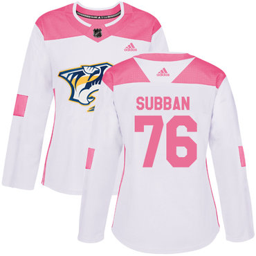 Personalized Women’s Nashville Predators #76 P.K Subban White Pink Authentic Fashion Stitched NHL Jersey