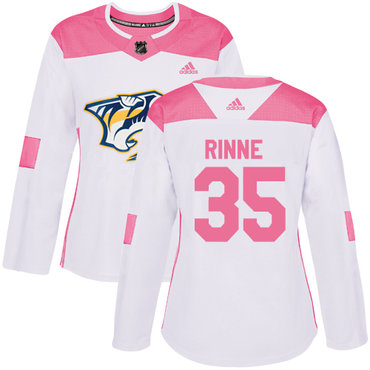 Personalized Women’s Nashville Predators #35 Pekka Rinne White Pink Authentic Fashion Stitched NHL Jersey