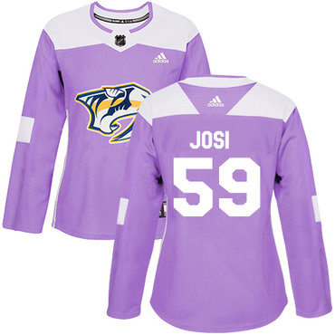 Personalized Women’s Nashville Predators #59 Roman Josi Purple Authentic Fights Cancer Stitched NHL Jersey