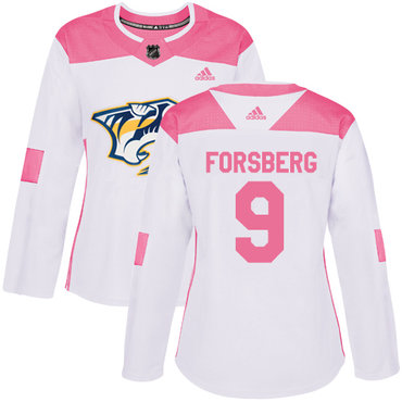 Personalized Women’s Nashville Predators #9 Filip Forsberg White Pink Authentic Fashion Stitched NHL Jersey