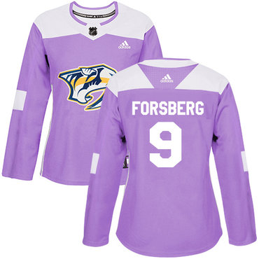 Personalized Women’s Nashville Predators #9 Filip Forsberg Purple Authentic Fights Cancer Stitched NHL Jersey