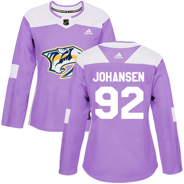 Personalized Women’s Nashville Predators #92 Ryan Johansen Purple Authentic Fights Cancer Stitched NHL Jersey