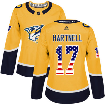 Personalized Women’s Nashville Predators #17 Scott Hartnell Yellow Home Authentic USA Flag Stitched NHL Jersey