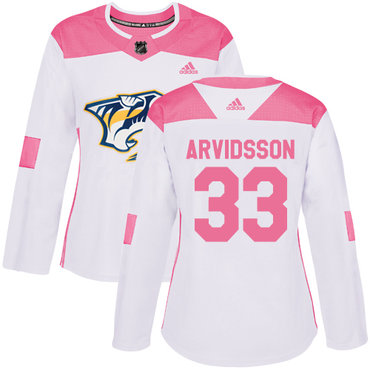 Personalized Women’s Nashville Predators #33 Viktor Arvidsson White Pink Authentic Fashion Stitched NHL Jersey