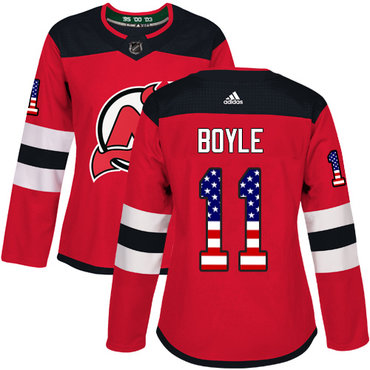 Personalized Women’s New Jersey Devils #11 Brian Boyle Red Home Authentic USA Flag Stitched NHL Jersey
