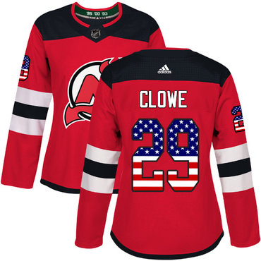 Personalized Women’s New Jersey Devils #29 Ryane Clowe Red Home Authentic USA Flag Stitched NHL Jersey