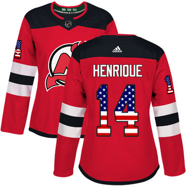 Personalized Women’s New Jersey Devils #14 Adam Henrique Red Home Authentic USA Flag Stitched NHL Jersey