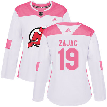 Personalized Women’s New Jersey Devils #19 Travis Zajac White Pink Authentic Fashion Stitched NHL Jersey