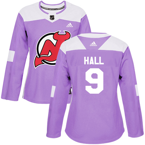 Personalized Women’s New Jersey Devils #9 Taylor Hall Purple Authentic Fights Cancer Stitched NHL Jersey