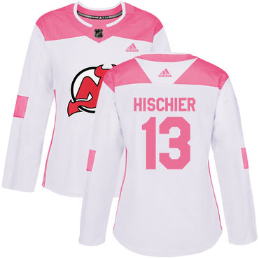 Personalized Women’s New Jersey Devils #13 Nico Hischier White Pink Authentic Fashion Stitched NHL Jersey
