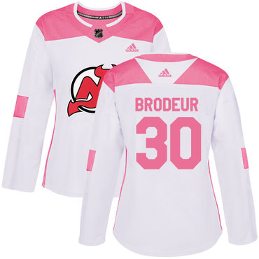 Personalized Women’s New Jersey Devils #30 Martin Brodeur White Pink Authentic Fashion Stitched NHL Jersey