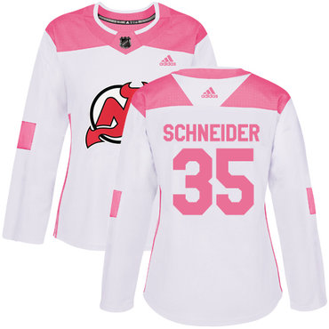 Personalized Women’s New Jersey Devils #35 Cory Schneider White Pink Authentic Fashion Stitched NHL Jersey