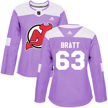 Personalized Women’s New Jersey Devils #63 Jesper Bratt Purple Authentic Fights Cancer Stitched NHL Jersey
