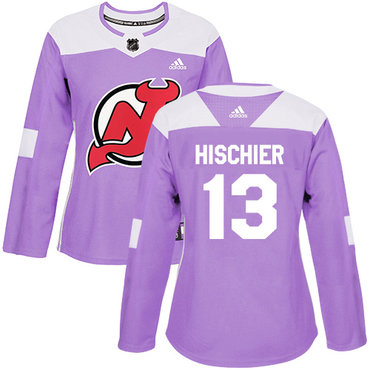 Personalized Women’s New Jersey Devils #13 Nico Hischier Purple Authentic Fights Cancer Stitched NHL Jersey