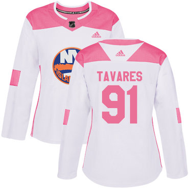 Personalized Women’s New York Islanders #91 John Tavares White Pink Authentic Fashion Stitched NHL Jersey
