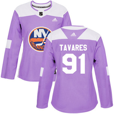 Personalized Women’s New York Islanders #91 John Tavares Purple Authentic Fights Cancer Stitched NHL Jersey