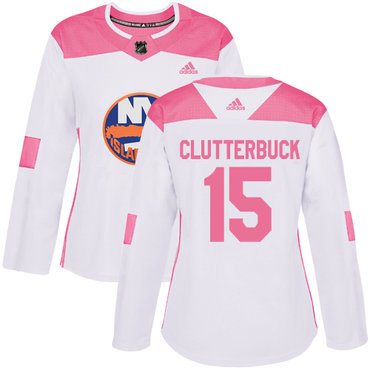 Personalized Women’s New York Islanders #15 Cal Clutterbuck White Pink Authentic Fashion Stitched NHL Jersey