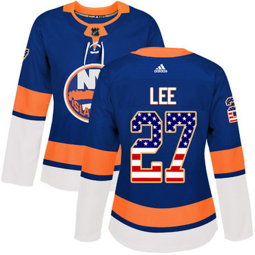 Personalized Women’s New York Islanders #27 Anders Lee Royal Blue Home Authentic USA Flag Stitched NHL Jersey