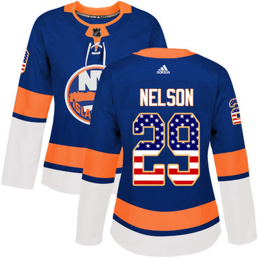Personalized Women’s New York Islanders #29 Brock Nelson Royal Blue Home Authentic USA Flag Stitched NHL Jersey