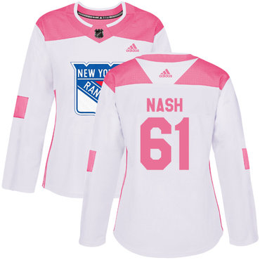 Personalized Women’s New York Rangers #61 Rick Nash White Pink Authentic Fashion Stitched NHL Jersey