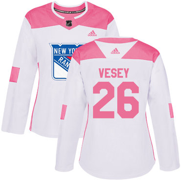 Personalized Women’s New York Rangers #26 Jimmy Vesey White Pink Authentic Fashion Stitched NHL Jersey