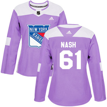 Personalized Women’s New York Rangers #61 Rick Nash Purple Authentic Fights Cancer Stitched NHL Jersey