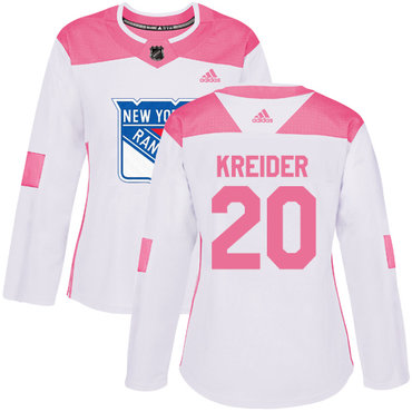 Personalized Women’s New York Rangers #20 Chris Kreider White Pink Authentic Fashion Stitched NHL Jersey