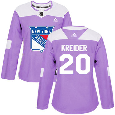 Personalized Women’s New York Rangers #20 Chris Kreider Purple Authentic Fights Cancer Stitched NHL Jersey