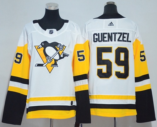 Personalized Women’s Pittsburgh Penguins #59 Jake Guentzel White Road Authentic Stitched NHL Jersey