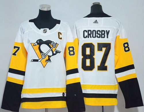 Personalized Women’s Pittsburgh Penguins #87 Sidney Crosby White Road Authentic Stitched NHL Jersey