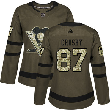 Personalized Women’s Pittsburgh Penguins #87 Sidney Crosby Green Salute to Service Stitched NHL Jersey