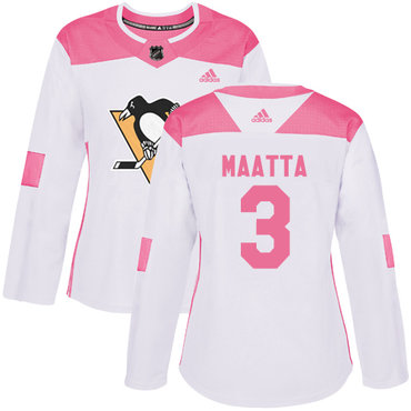 Personalized Women’s Pittsburgh Penguins #3 Olli Maatta White Pink Authentic Fashion Stitched NHL Jersey