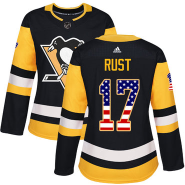 Personalized Women’s Pittsburgh Penguins #17 Bryan Rust Black Home Authentic USA Flag Stitched NHL Jersey