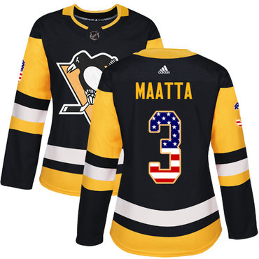 Personalized Women’s Pittsburgh Penguins #3 Olli Maatta Black Home Authentic USA Flag Stitched NHL Jersey
